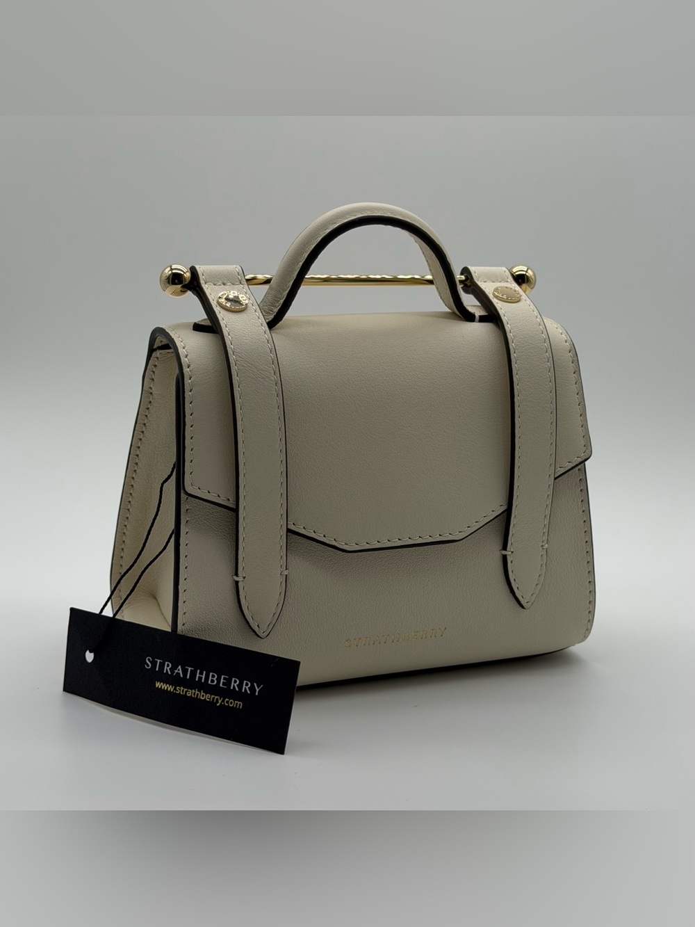 Strathberry Allegro Micro Vanilla Leather Top Handle Bag Made Spain NWT No Strap